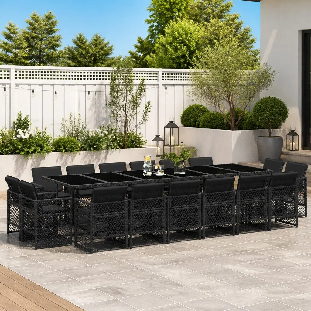 17-Piece Black Garden Dining Set with Cushions
