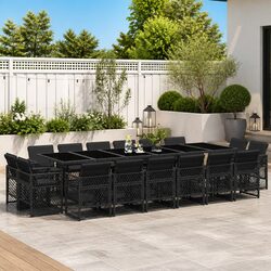 Durable 17-Piece Black Garden Dining Set with Cushions