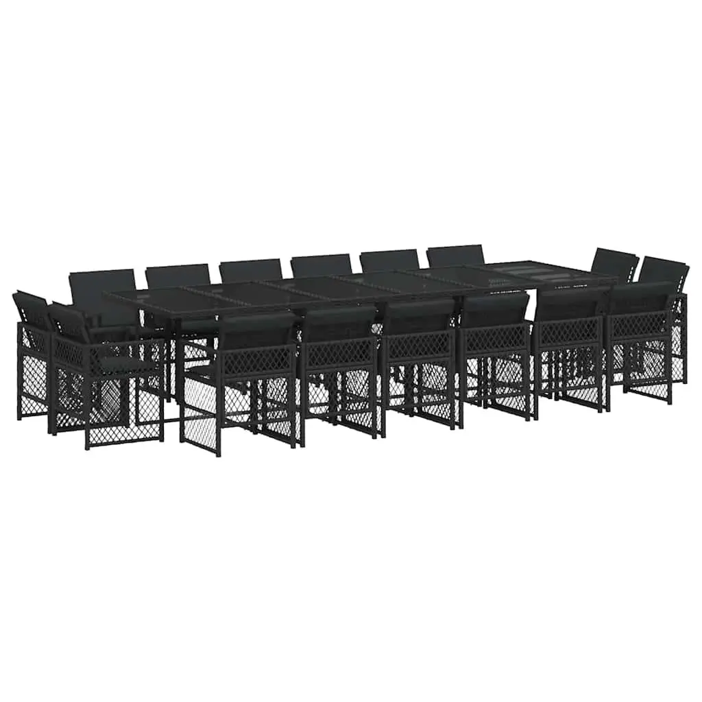 17-Piece Black Garden Dining Set with Cushions