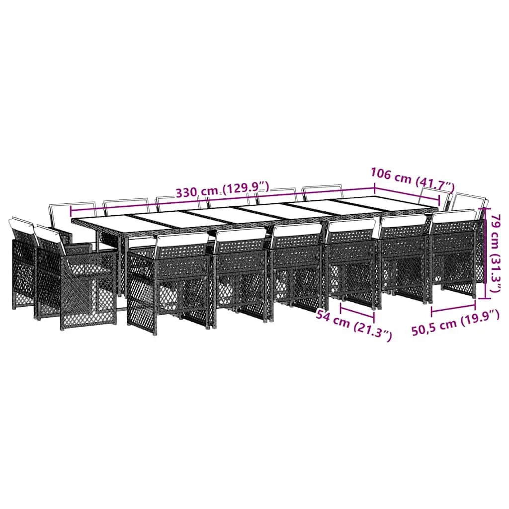 17-Piece Black Garden Dining Set with Cushions