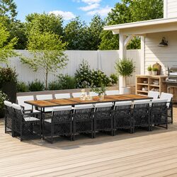 Black Poly Rattan 17-Piece Outdoor Dining Set