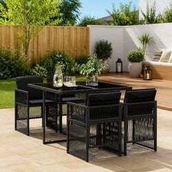 5-Piece Black Outdoor Dining Set with Poly Rattan Chairs