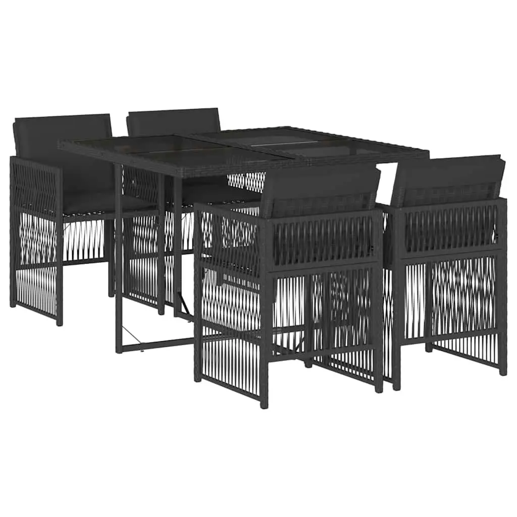 5-Piece Black Outdoor Dining Set with Poly Rattan Chairs