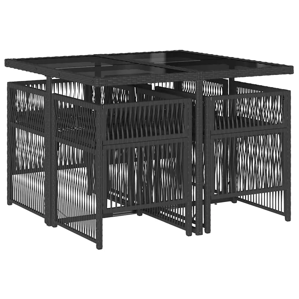 5-Piece Black Outdoor Dining Set with Poly Rattan Chairs