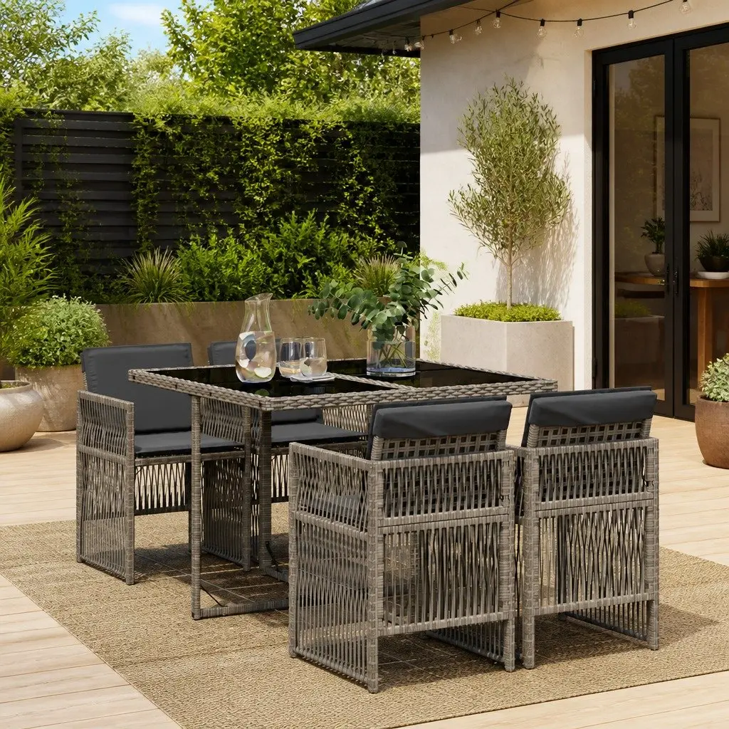 5 Piece Grey Poly Rattan Outdoor Dining Set