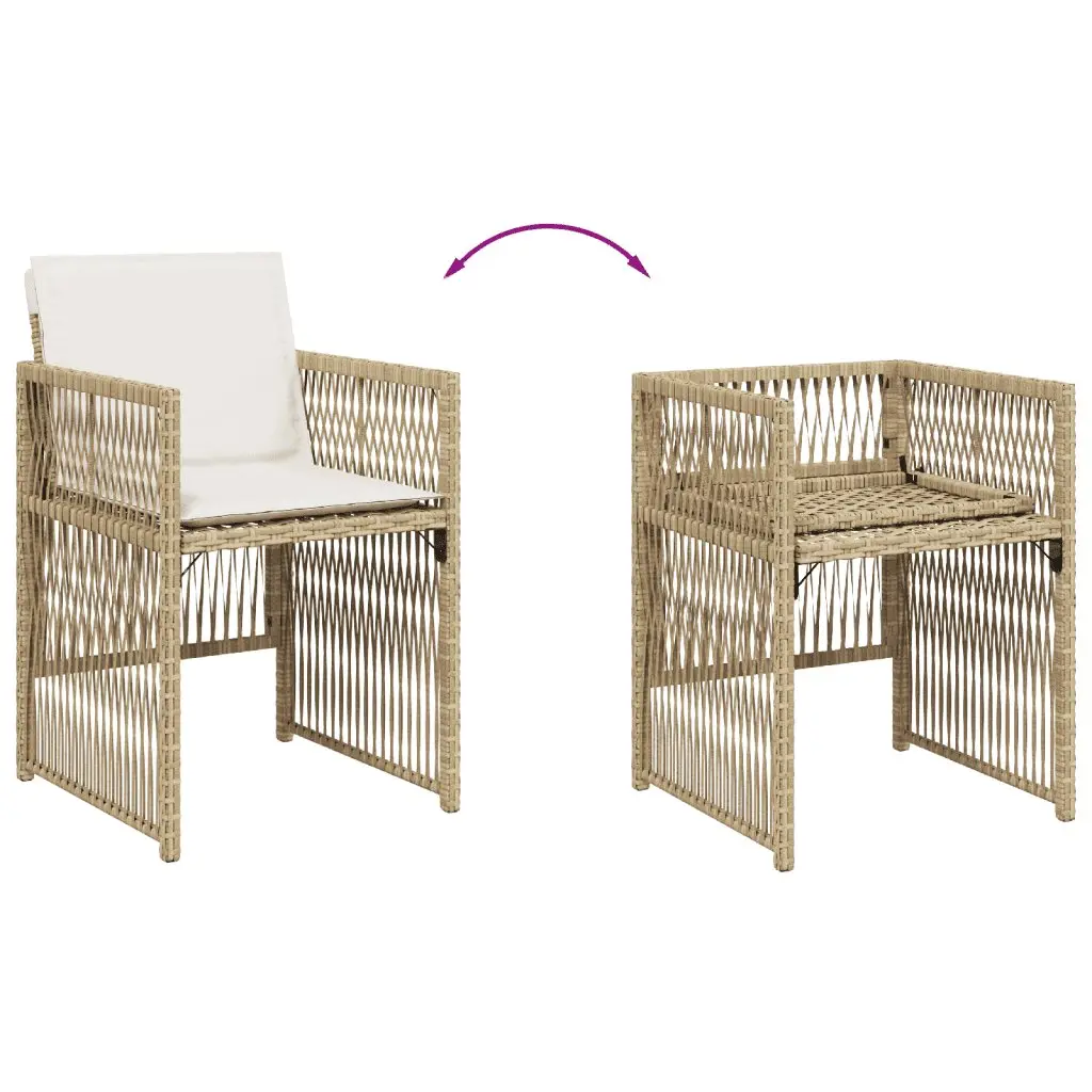 5 Piece Outdoor Dining Set PE Rattan Beige Cushioned Chairs Tempered Glass Table