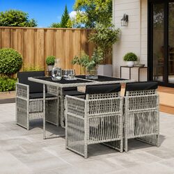 Sturdy 5-Piece Grey Garden Dining Set with Cushions