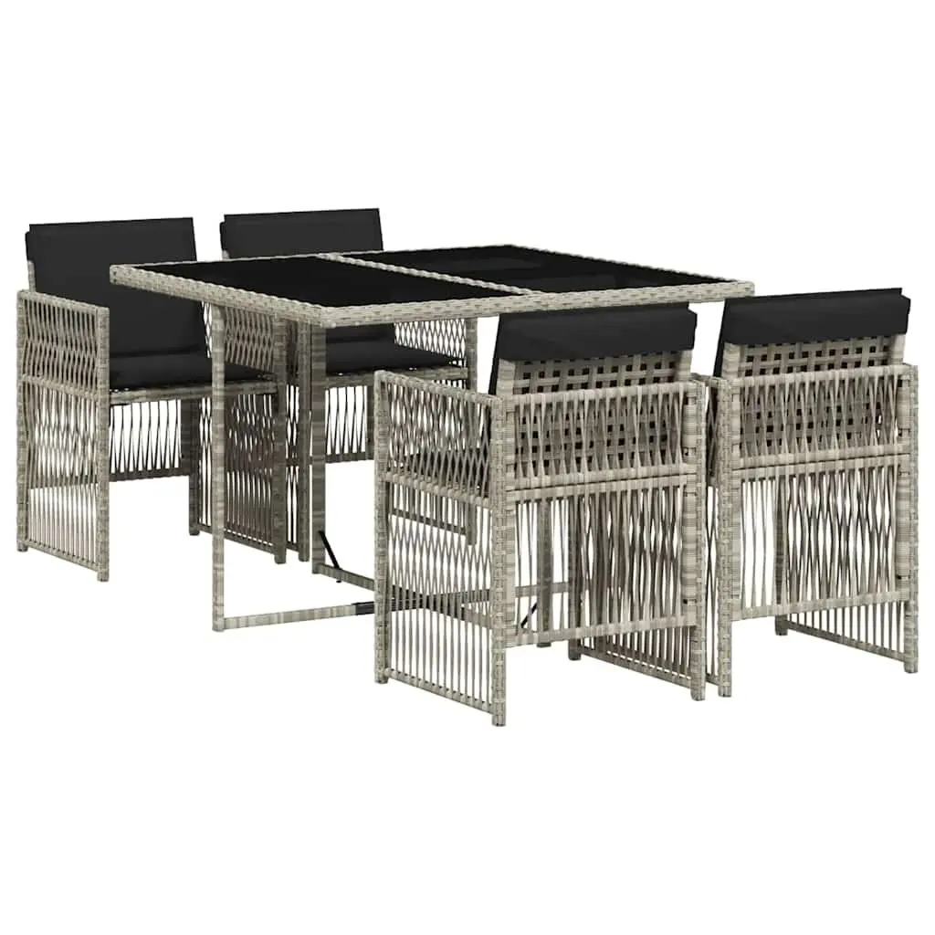 Garden Dining Set PE Rattan 5 Piece Grey Cushions Outdoor Furniture
