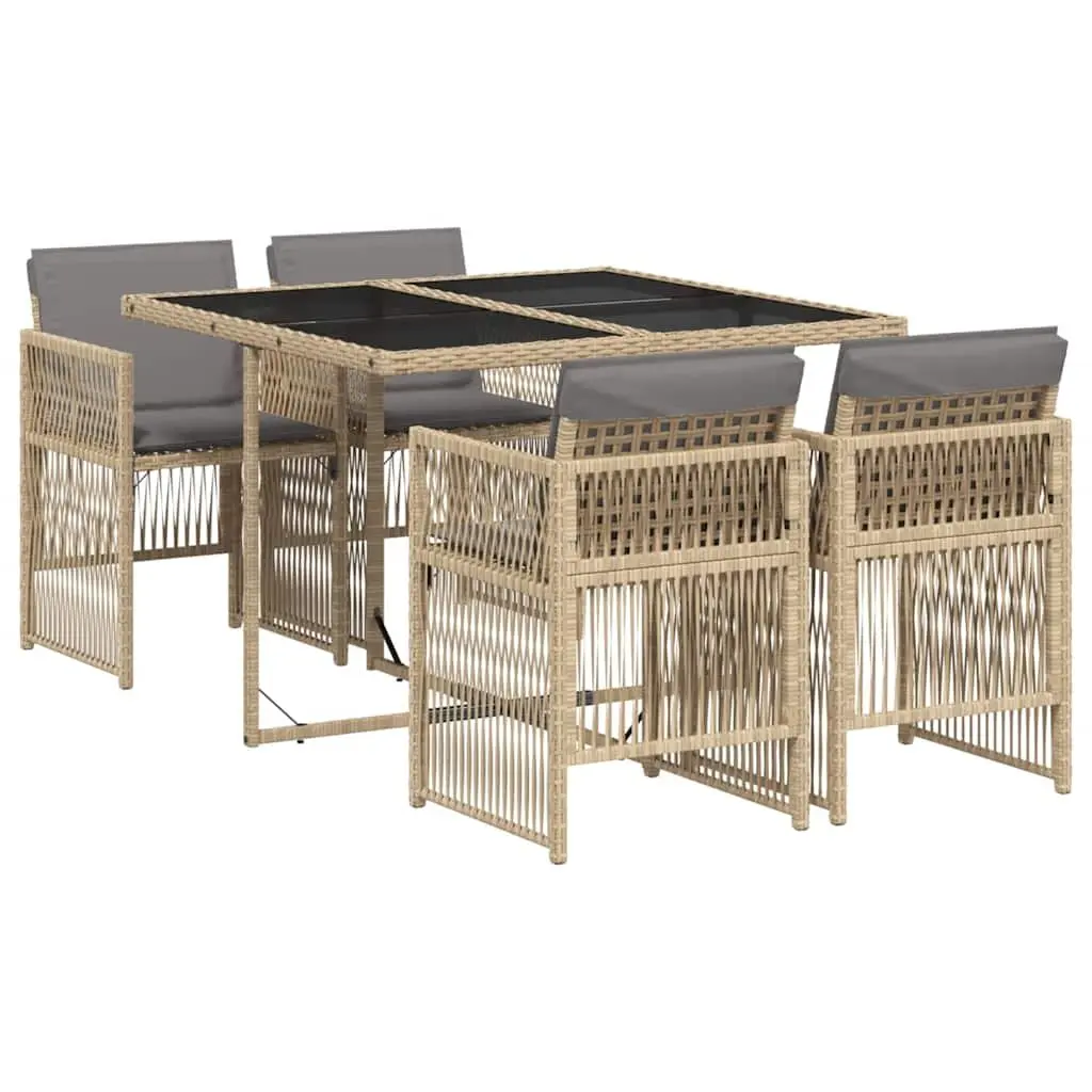 5 Piece Beige Outdoor Dining Set with Cushions