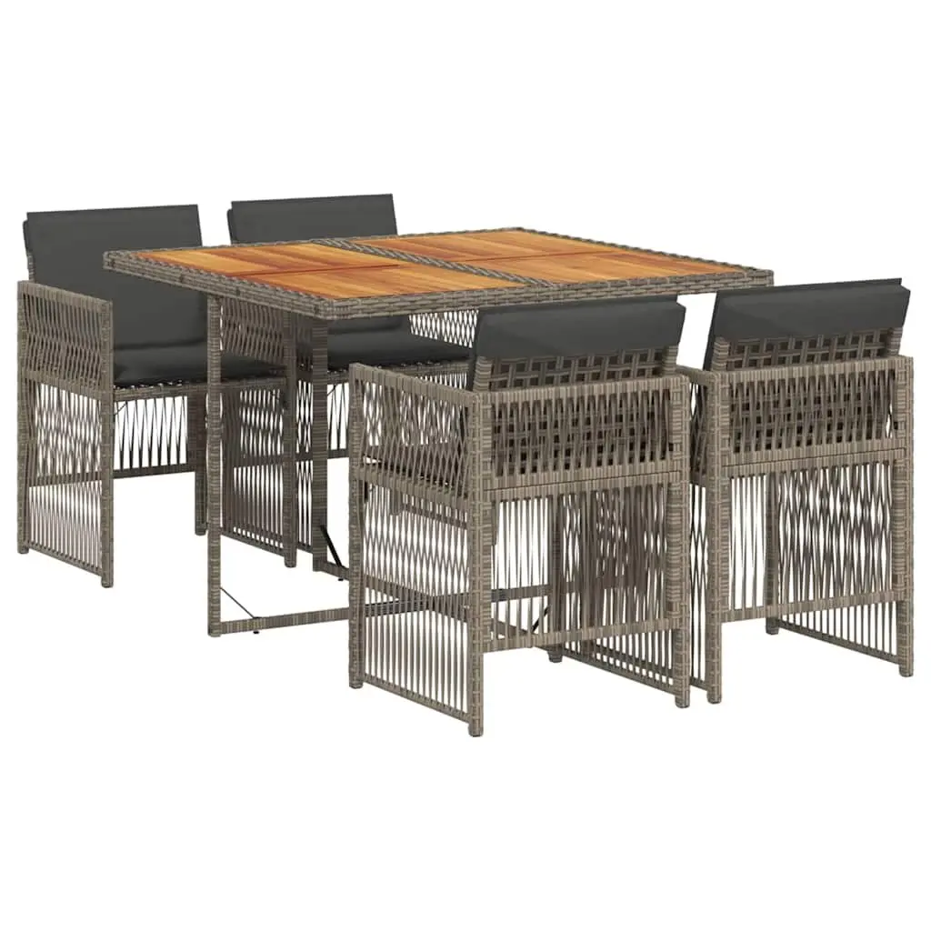 Garden Dining Set PE Rattan 5 Piece Outdoor Table Chairs Grey with Cushions