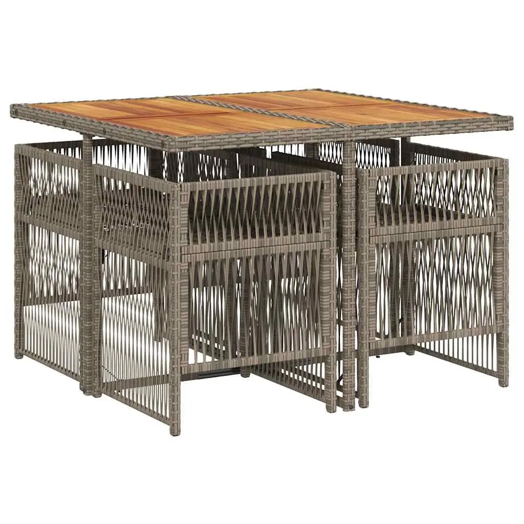 Garden Dining Set PE Rattan 5 Piece Outdoor Table Chairs Grey with Cushions