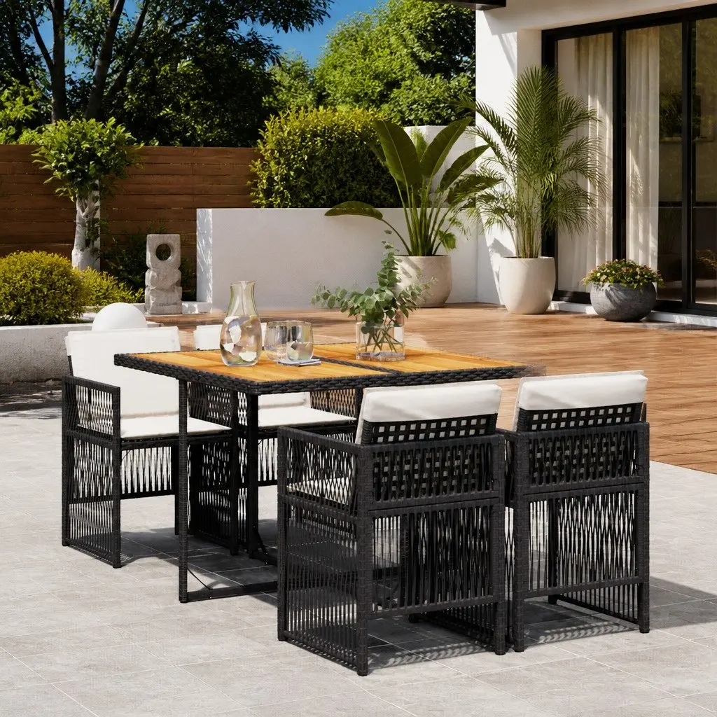 5 Piece Garden Dining Set with Black Poly Rattan