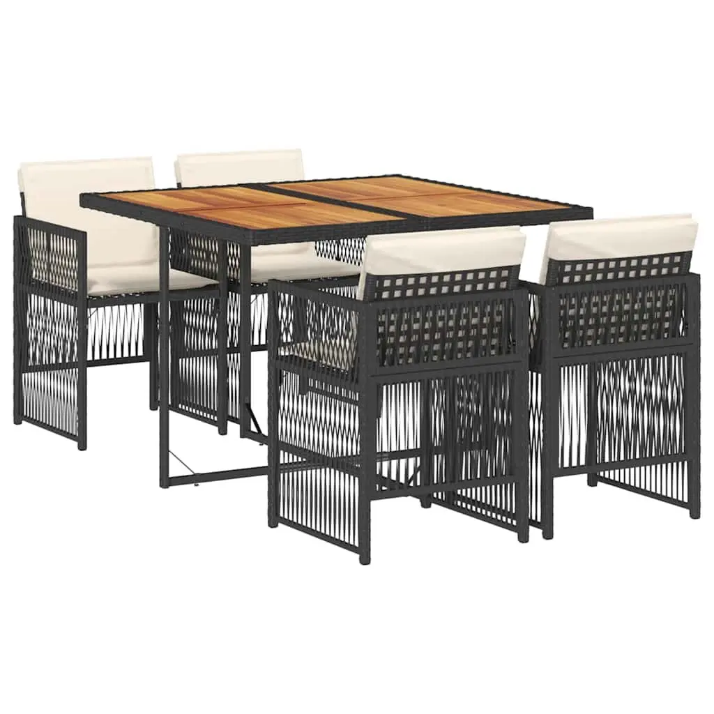 5 Piece Garden Dining Set with Black Poly Rattan