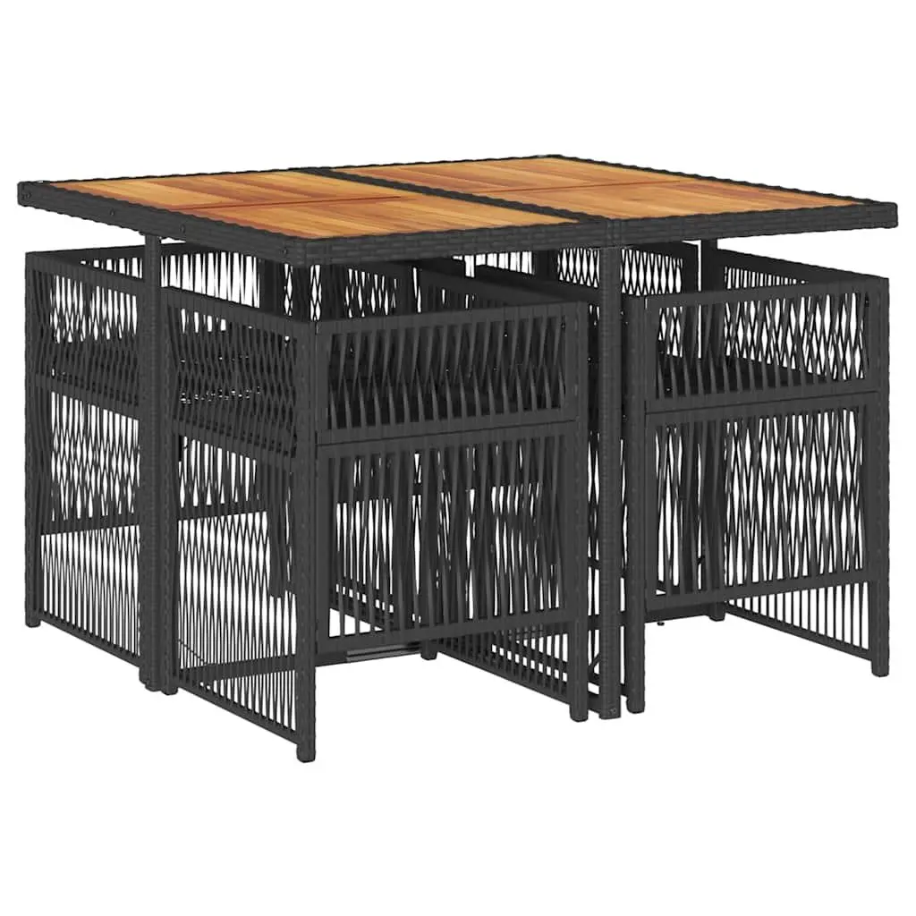 5 Piece Garden Dining Set with Black Poly Rattan