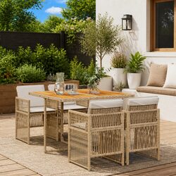 Durable 5 Piece Beige Outdoor Dining Set with Cushions