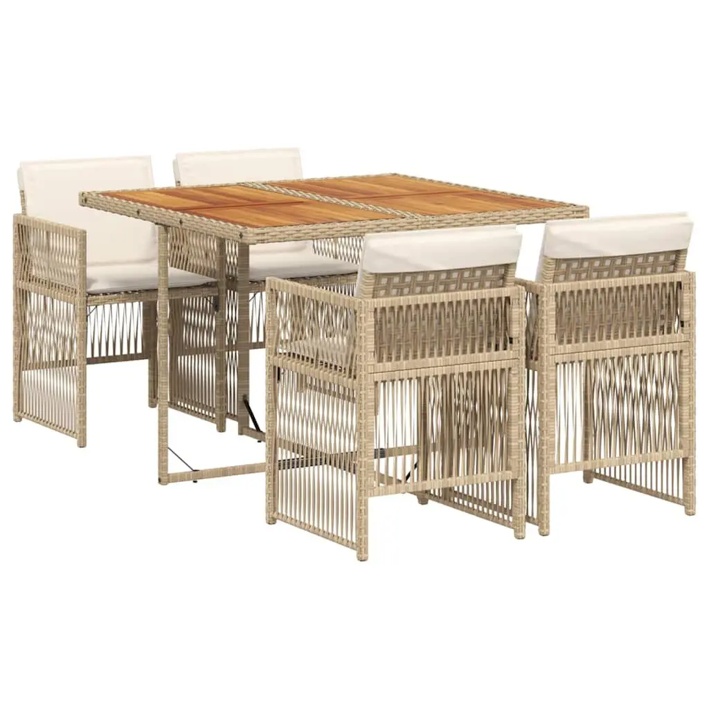 Garden Dining Set PE Rattan Acacia Wood 5 Piece Beige
