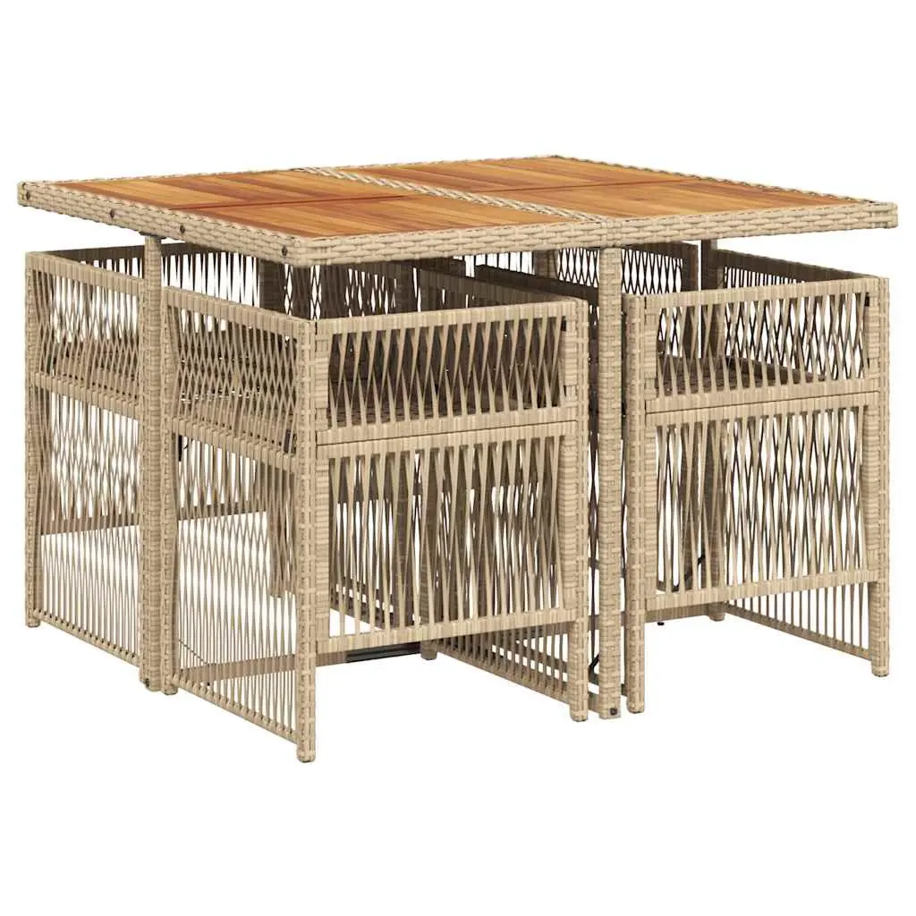 Garden Dining Set PE Rattan Acacia Wood 5 Piece Beige