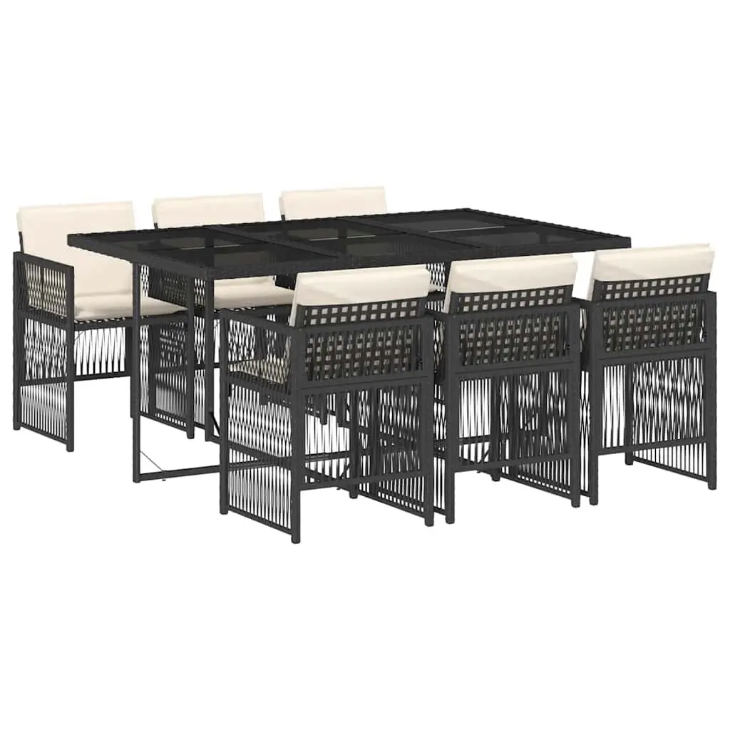7 Piece Outdoor Dining Set PE Rattan Black Table Chairs
