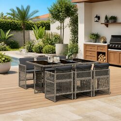 Premium 7 Piece Grey Poly Rattan Outdoor Dining Set