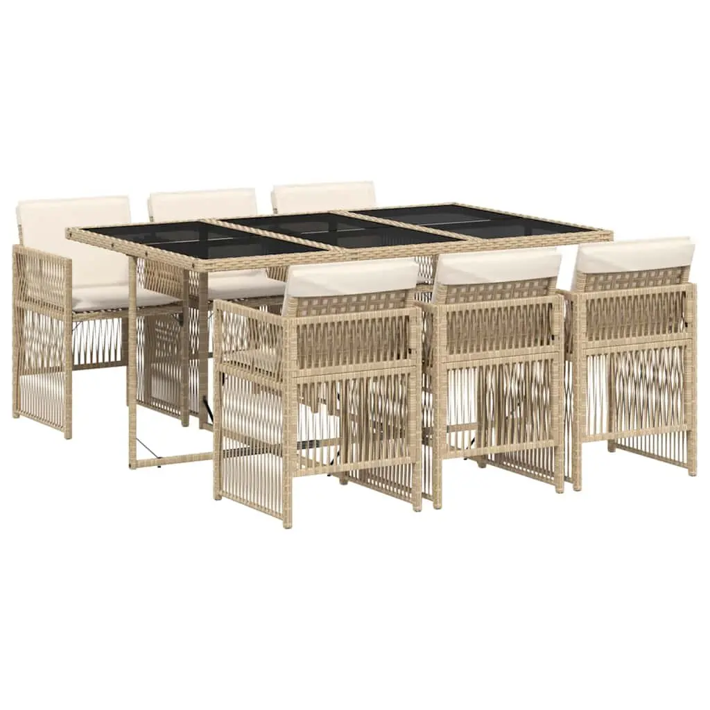 7 Piece Outdoor Garden Dining Set PE Rattan Beige with Cushions