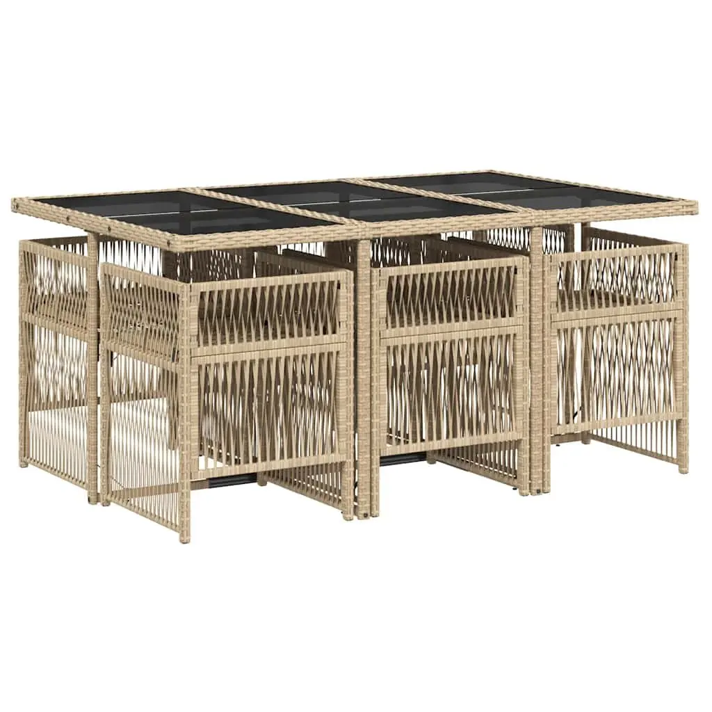 7 Piece Outdoor Garden Dining Set PE Rattan Beige with Cushions