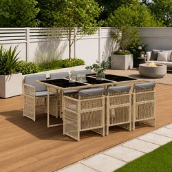 Durable 7 Piece Beige Poly Rattan Garden Dining Set