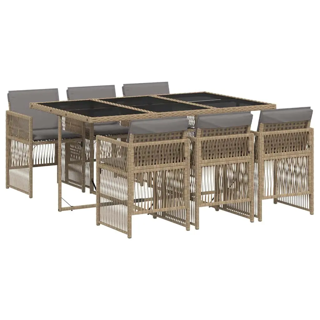 7 Piece Outdoor Dining Set PE Rattan Beige Patio Furniture Table Chairs