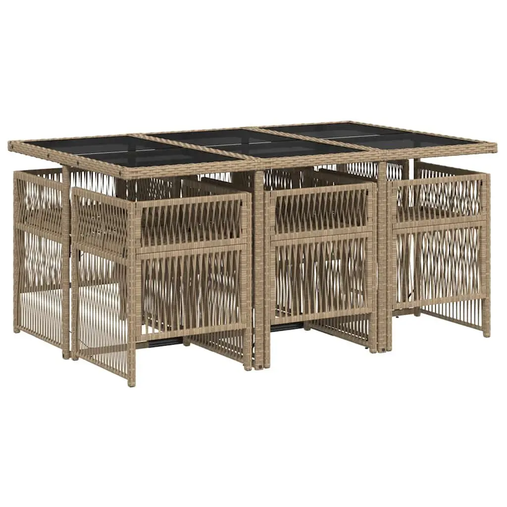 7 Piece Outdoor Dining Set PE Rattan Beige Patio Furniture Table Chairs