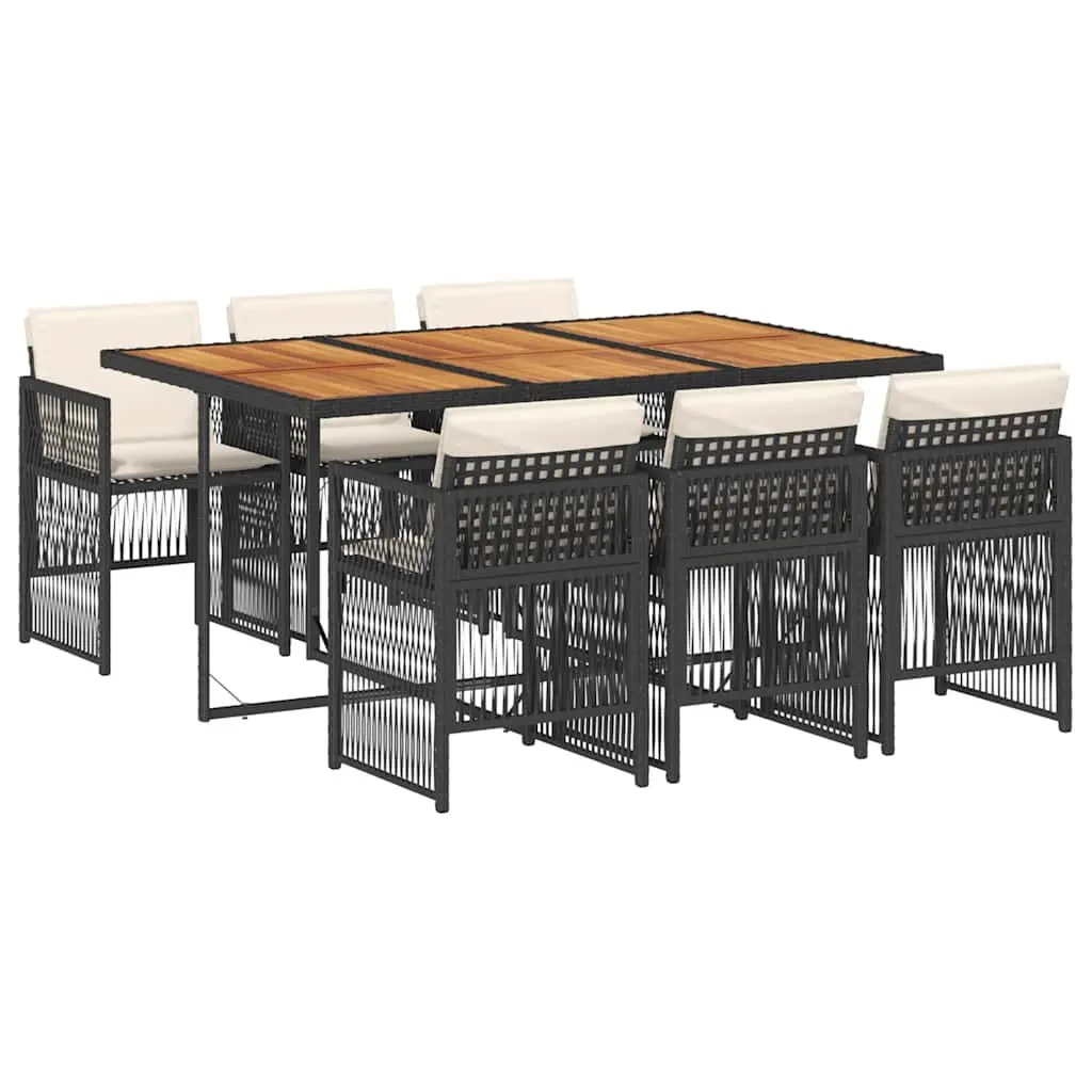 7 Piece Outdoor Dining Set PE Rattan Acacia Wood Table Black