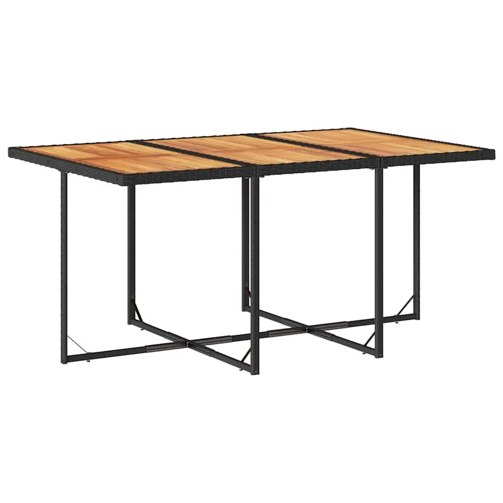 7 Piece Outdoor Dining Set PE Rattan Acacia Wood Table Black