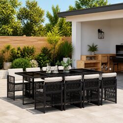 Durable 9 Piece Black Poly Rattan Garden Dining Set
