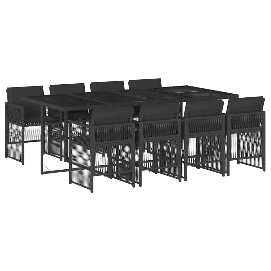9-Piece Black Poly Rattan Outdoor Dining Set