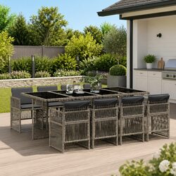 9-Piece Grey Poly Rattan Garden Dining Set