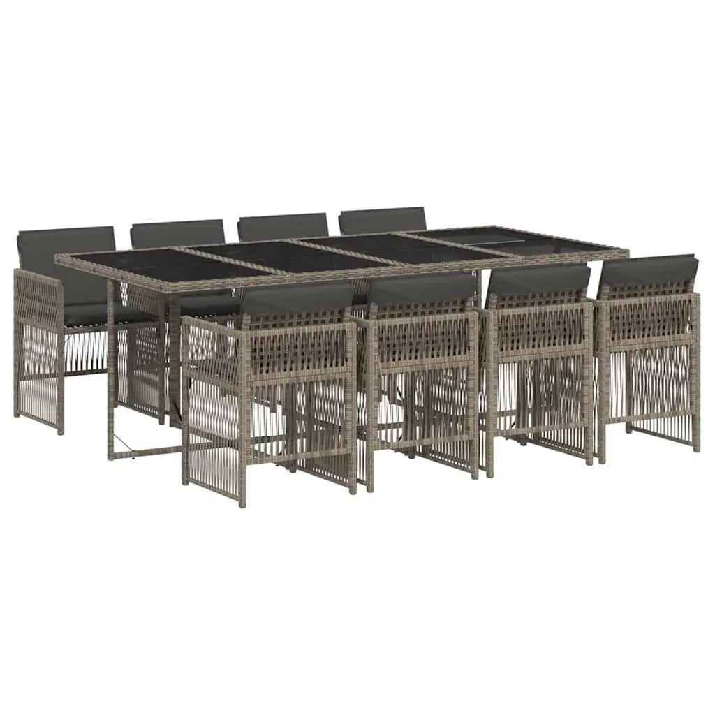 9-Piece Grey Poly Rattan Garden Dining Set