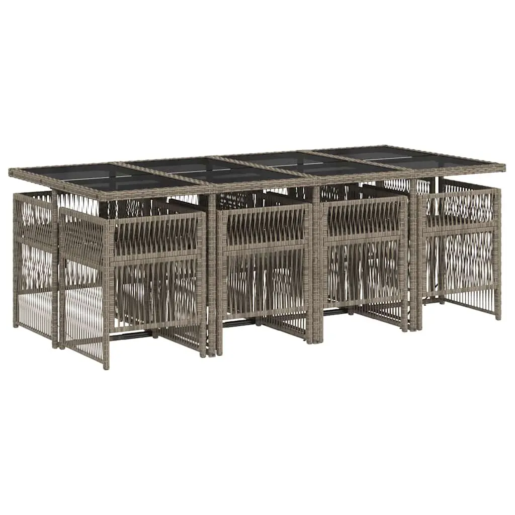 9-Piece Grey Poly Rattan Garden Dining Set