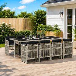 Durable 9 Piece Grey Poly Rattan Garden Dining Set