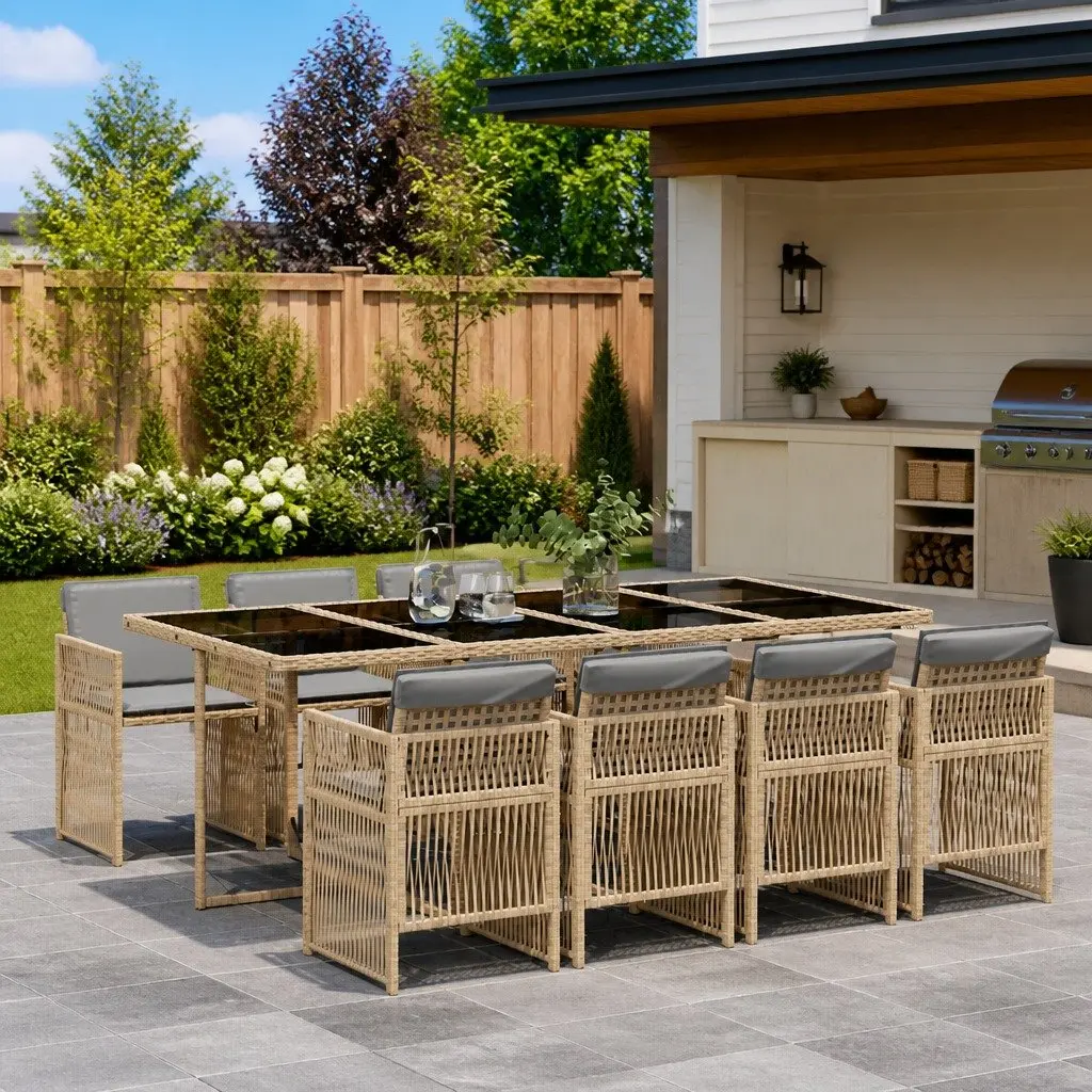 9 Piece Garden Dining Set with Cushions
