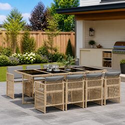 Durable 9 Piece Garden Dining Set with Cushions