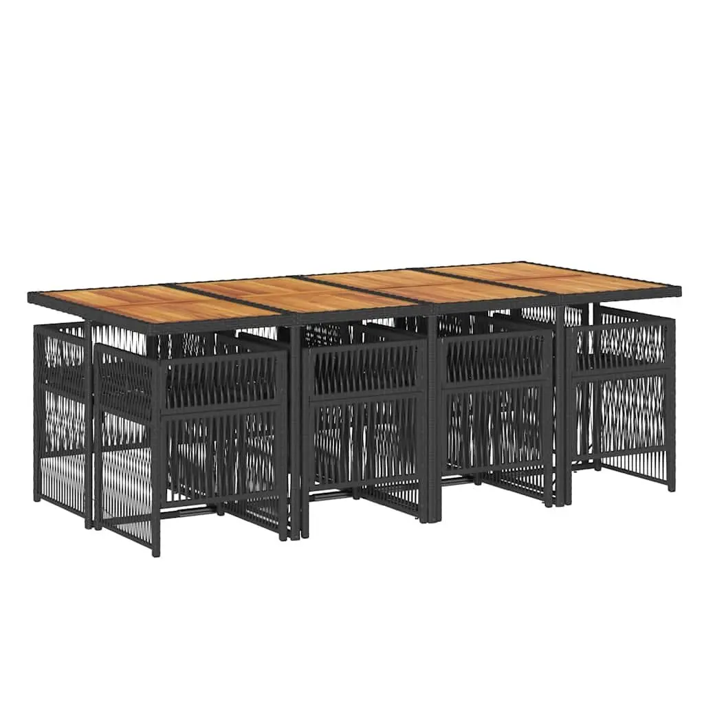 Outdoor Dining Set PE Rattan 9 Piece Garden Furniture Black Acacia Wood Table
