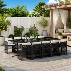 Durable 11 Piece Garden Dining Set with Black Rattan Chairs