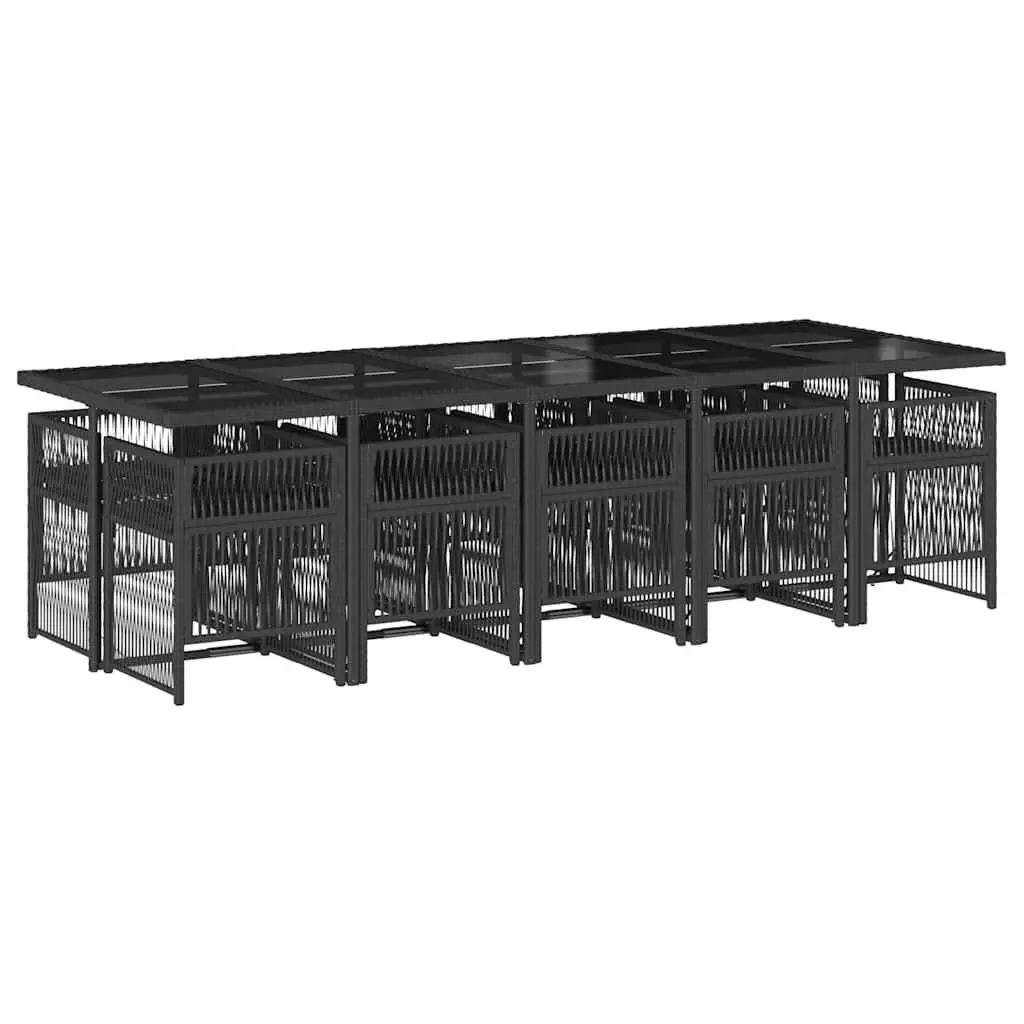 Garden Dining Set PE Rattan 11 Piece Outdoor Furniture Black