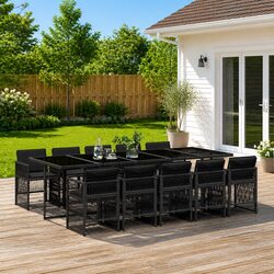 11-Piece Black Poly Rattan Garden Dining Set