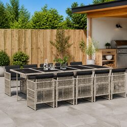 Premium 11 Piece Grey Poly Rattan Garden Dining Set