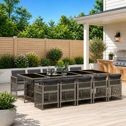 11-Piece Outdoor Garden Dining Set with Poly Rattan Frame