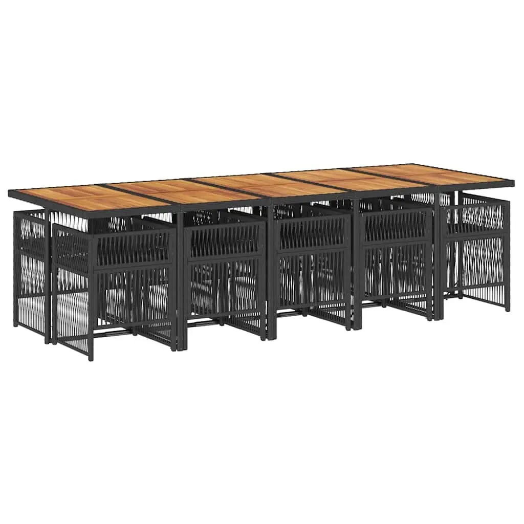 11 Piece Black Poly Rattan Dining Set