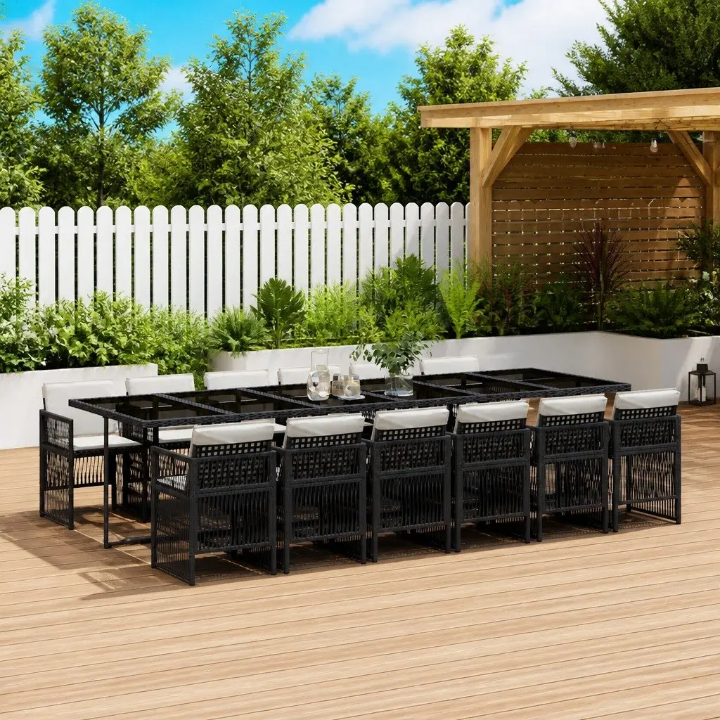 Outdoor Dining Set PE Rattan 13 Piece Black Garden Furniture with Cushions