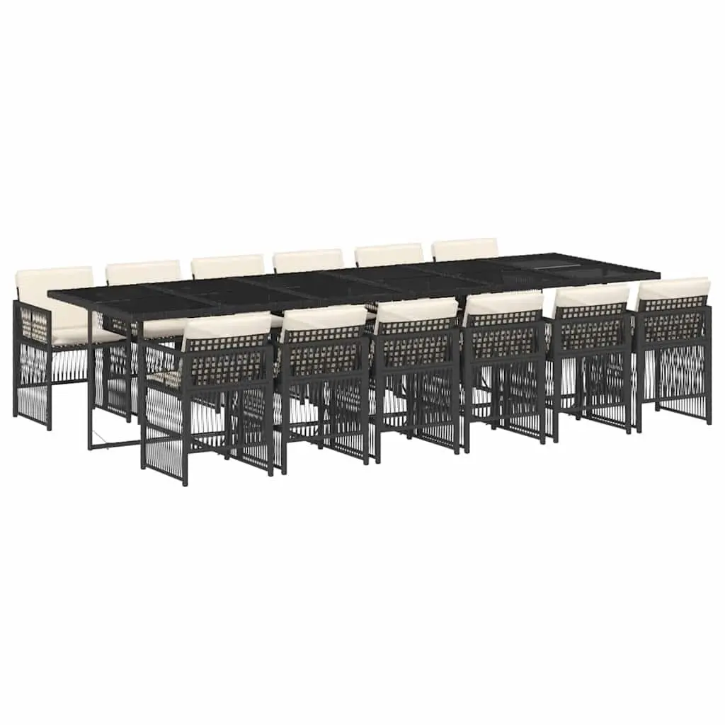 Outdoor Dining Set PE Rattan 13 Piece Black Garden Furniture with Cushions