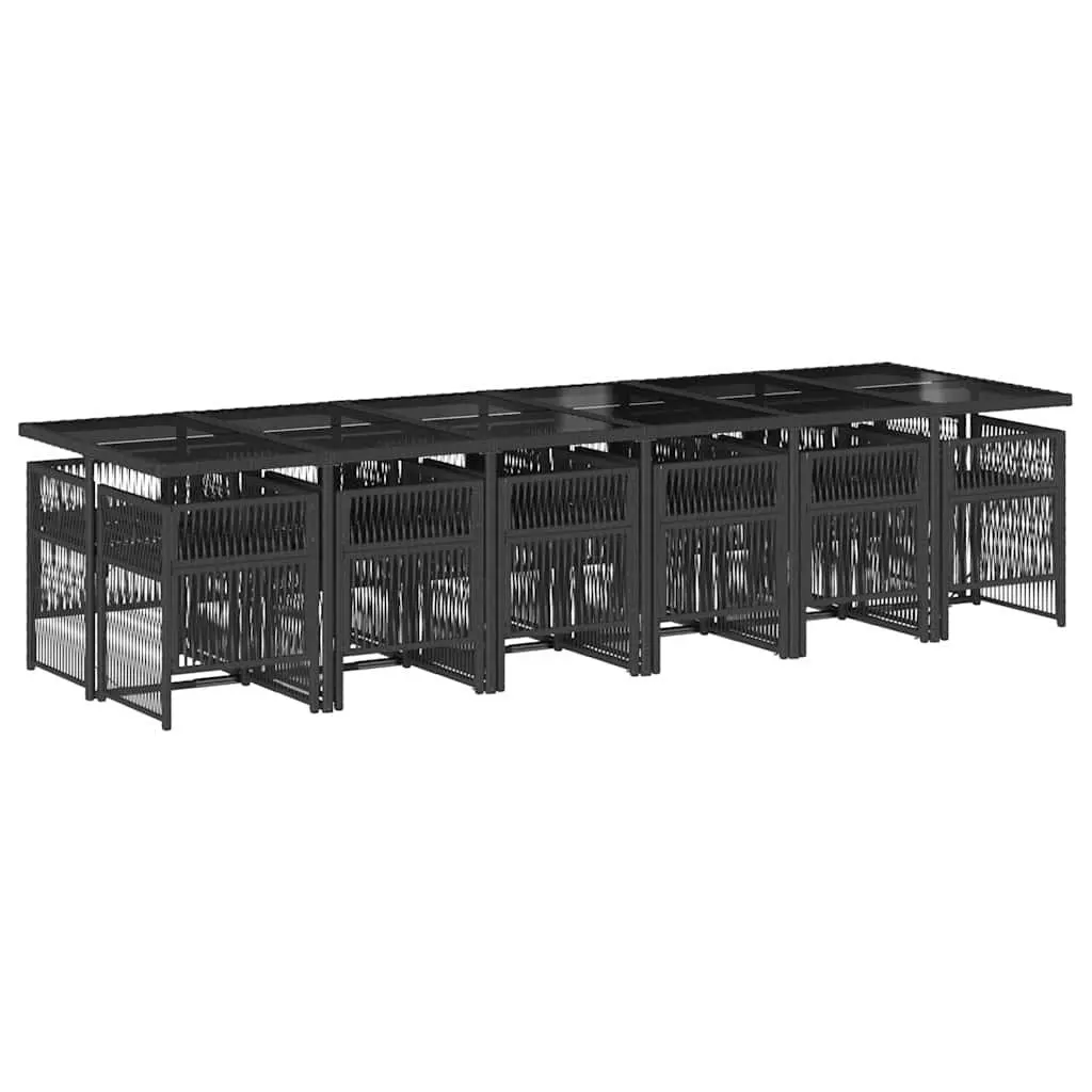 Outdoor Dining Set PE Rattan 13 Piece Black Garden Furniture with Cushions