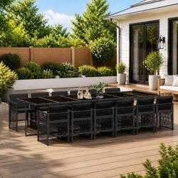 Durable 13-Piece Garden Dining Set with Black Rattan Chairs