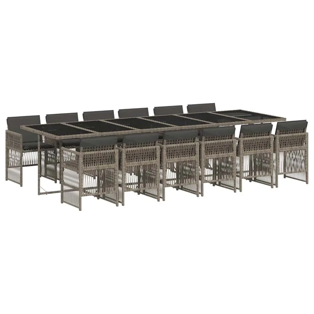 13 Piece Grey Garden Dining Set with Glass Table